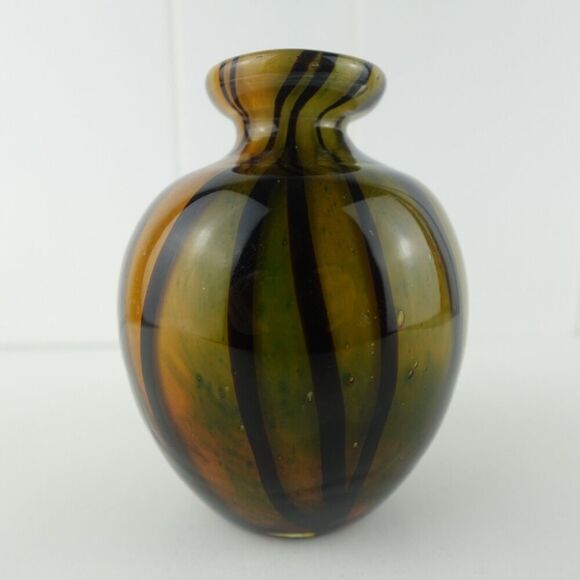 Hand Blown Art Glass Vase with Striping 5 1/8" High - Picture 3 of 6